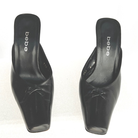 BEBE Pointed toe  Black Leather Heel Sandals Sz 6M - Picture 1 of 12